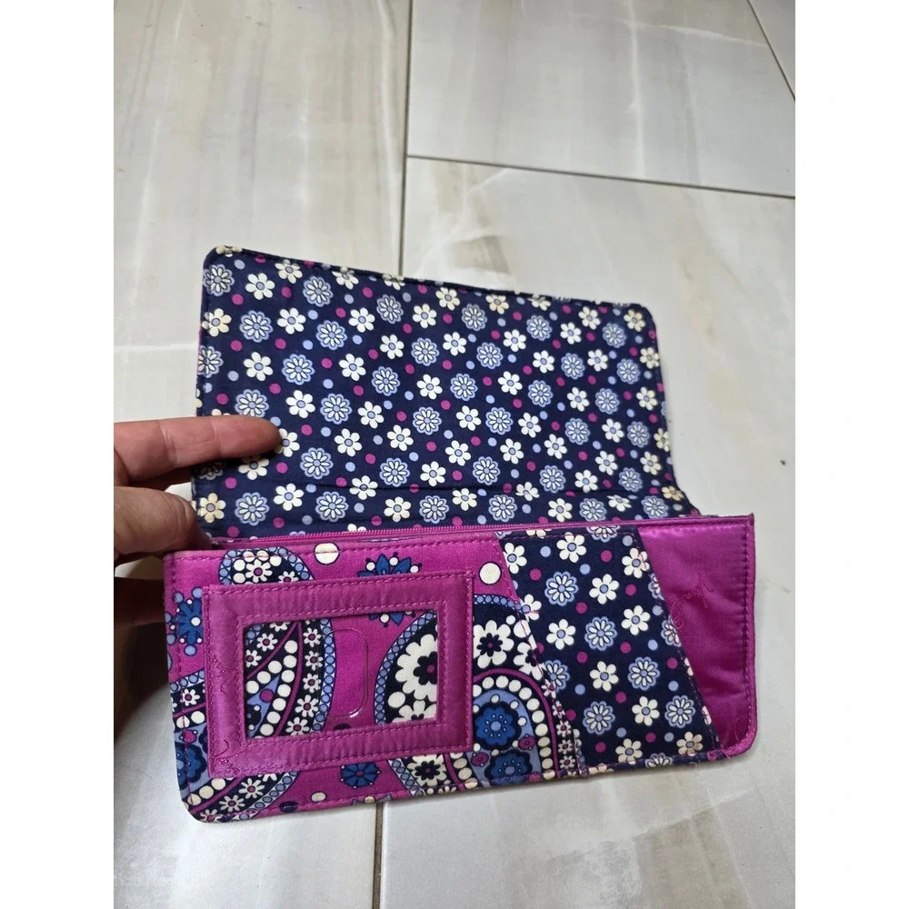 Vera Bradley Quilted‎ Cotton Wallet Purple Blue Paisley Floral ID Window Clutch